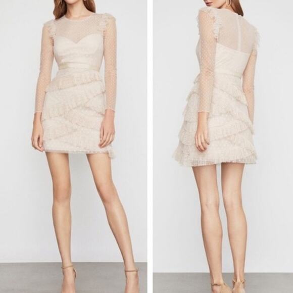 BCBGMAXAZRIA Pleated Tulle Mini Dress in Regal Champagne - Picture 1 of 16